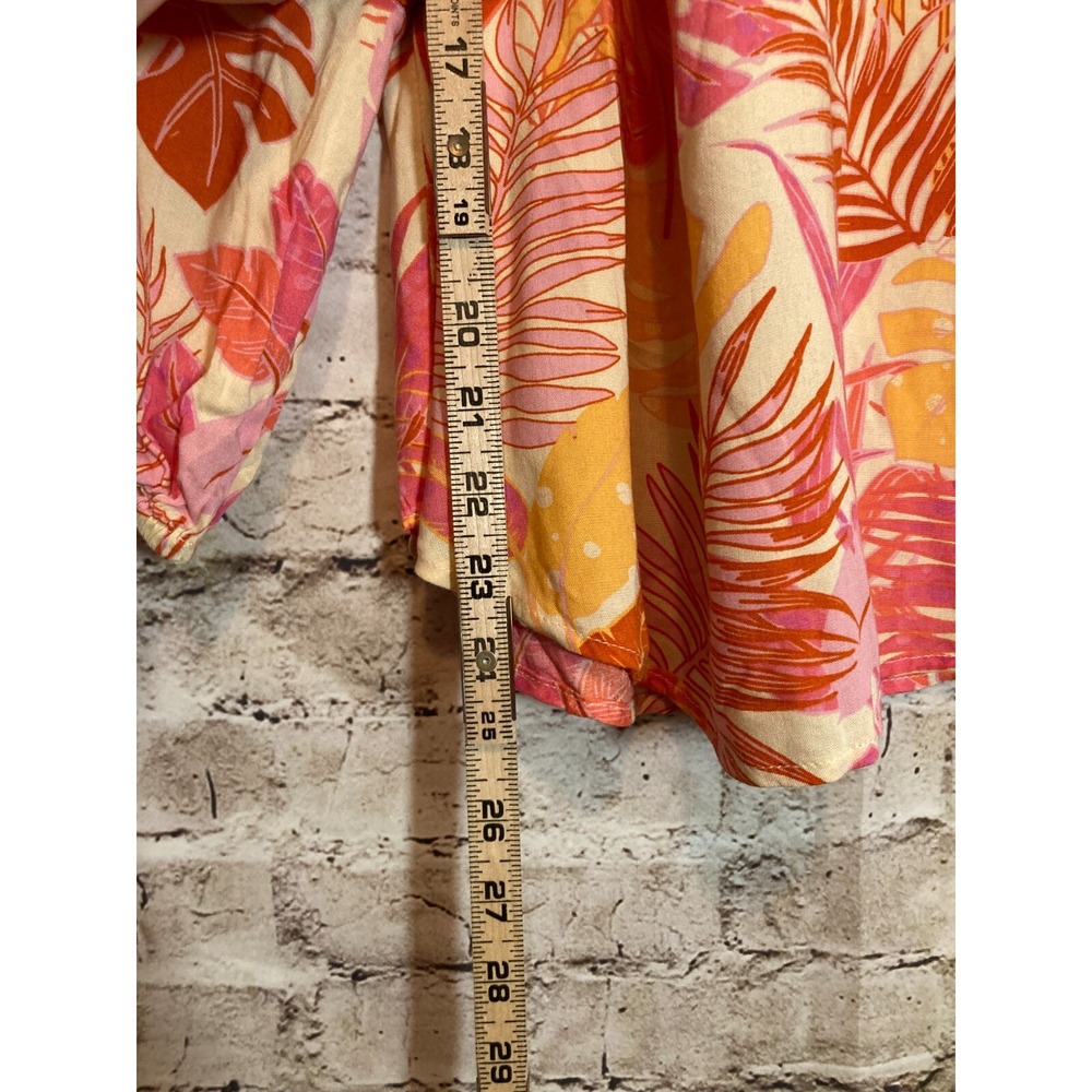 Haute Hippie Peasant Top Womens Medium Beaded Tassels Monstera Print Pink‎ Boho - Picture 10 of 14